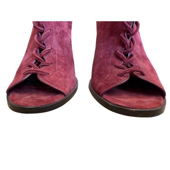 Coach Burgundy Suede Peep-Toe Lace-Up Stiletto Booties Size 9 - Picture 5 of 10